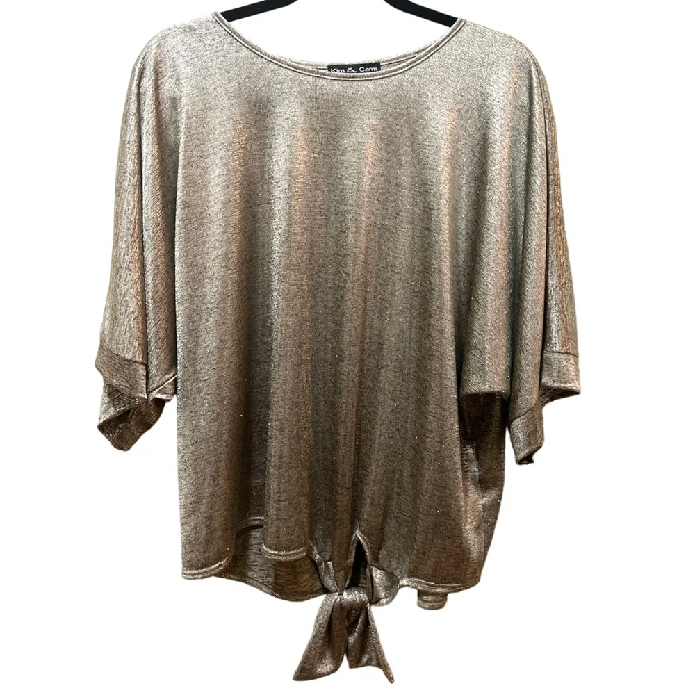 Kim & Cami silver shimmery top tie front medium new with partial tag - Picture 1 of 7